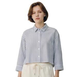NWT Everlane Boxy Shirt Button Up Top Blouse Size S Blue Stripe Cropped Cotton